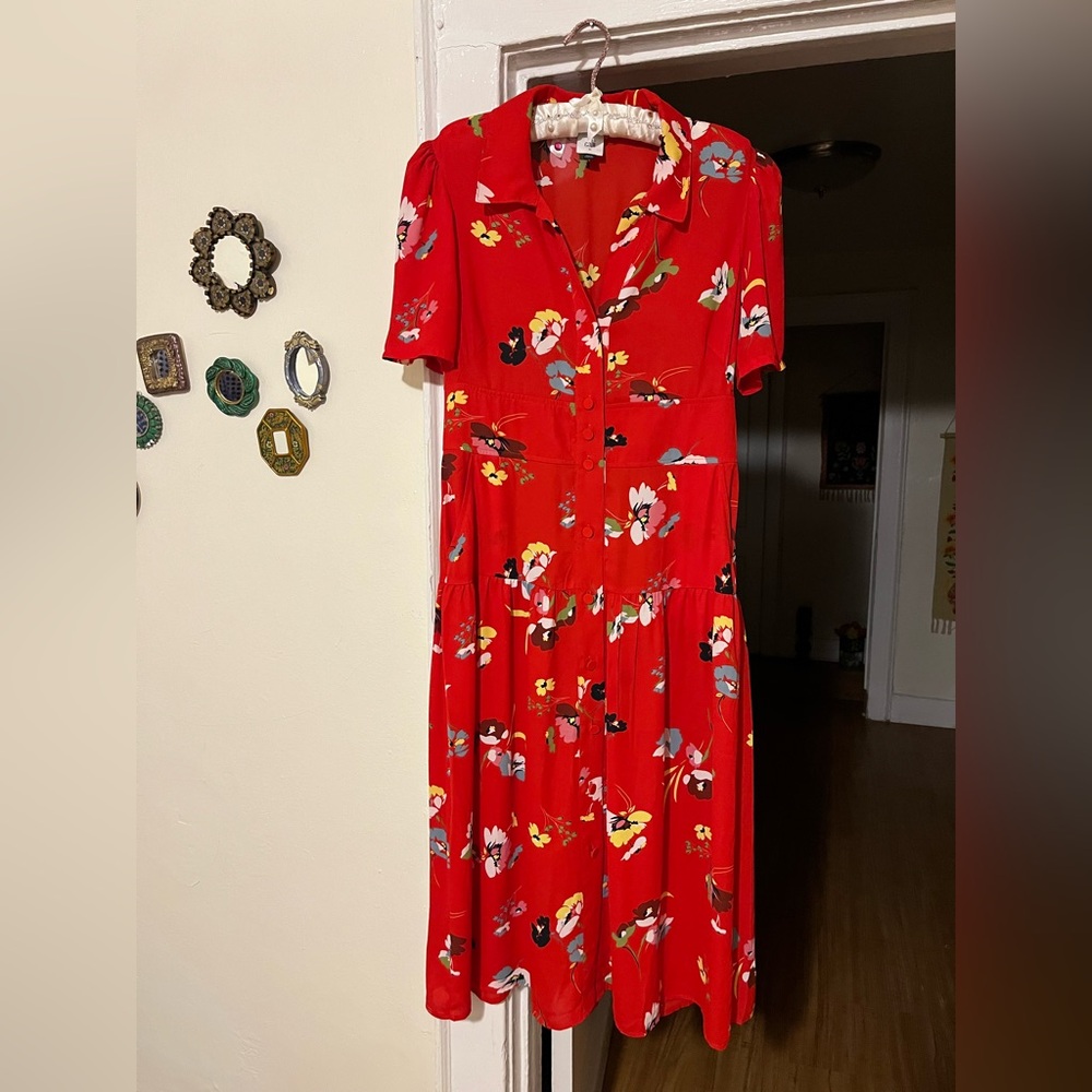 CAbi Red Floral Midi Dress
